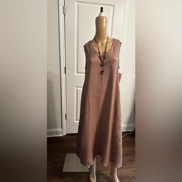 NIP-Boho Linen blend V-Neck Maxi Dress (Pockets) - Picture 5 of 5